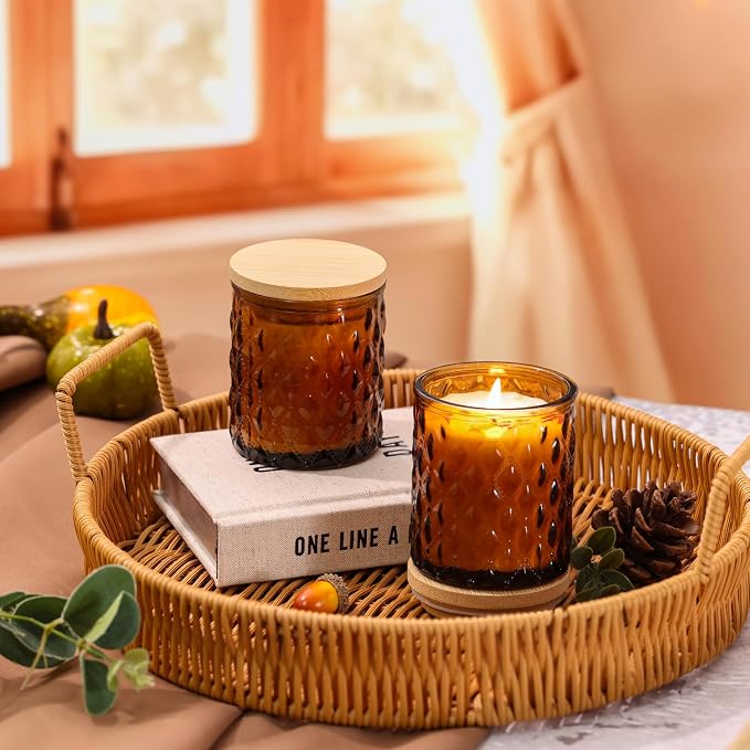 MATAHUM 2 Pack Sandalwood Scented Candles for Home Decor, 6.5oz Natural Soy Wax Aromatherapy Jar Candles, Sandalwood Candles Housewarming Giftable for Men