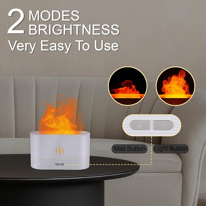PIZAY Essential Oil Diffuser, Flame Air Humidifier with Fire Led Light - 2 Rightness, 180mL Capacity (8 Hours), Auto-Off Protection Air Diffuser for Home Bedroom Office Gifts(Black)