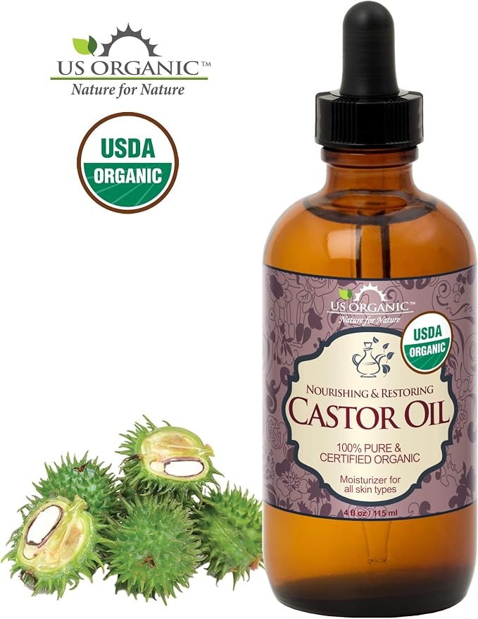 US Organic Castor Oil, USDA Certified Organic,Expeller Pressed, Hexane Free, 100% Pure & Natural moisturizing and Emollient Properties, for Skin, Hair Care, Eyelashes, DIY Projects (4 oz (115 ml))