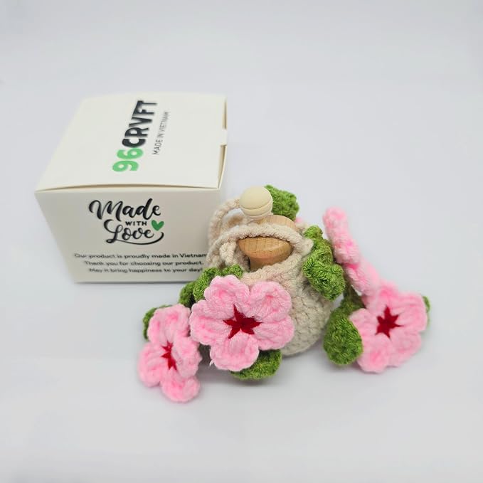 Crochet Car Air Freshener Cherry Blossom Accessories - 12ml Empty Refillable Oil Diffuser Bottle, Crochet Hanging Plant Car Decor Mirror Accessories For Women and Men