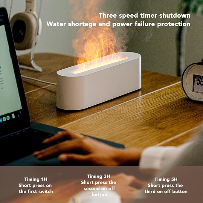 Flame Air Diffuser Humidifier, Flame Diffusers, 7 Colour Flame Essential Oil Diffusers, USB Portable Practical Simple Operation Fire Air Humidifier, for Room Bedroom Office (White)