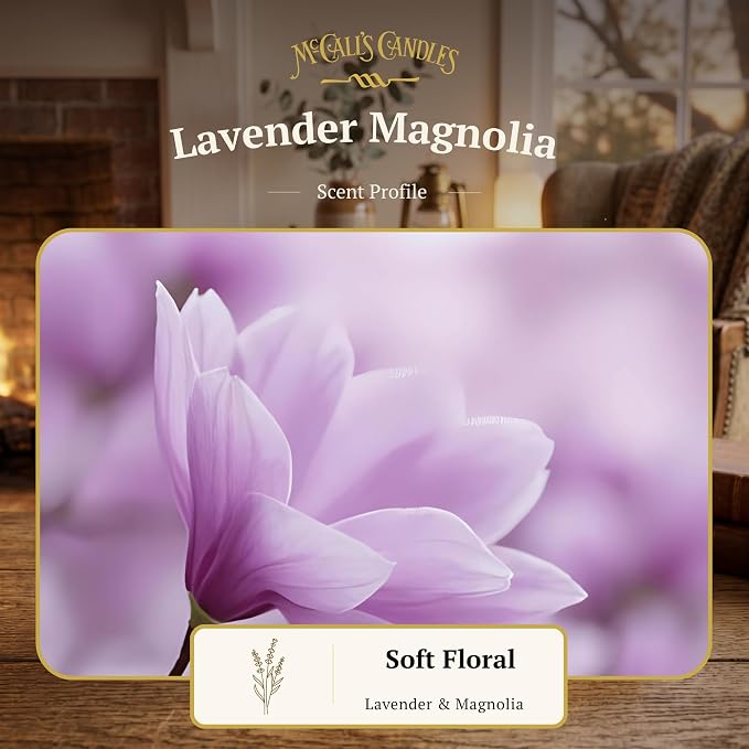 McCall’s Candles | Lavender Magnolia | 26 oz Scented Candle | USA-Poured | Vintage Rustic Jar with Carrying Handle | Calming Floral & Herbal Fragrance
