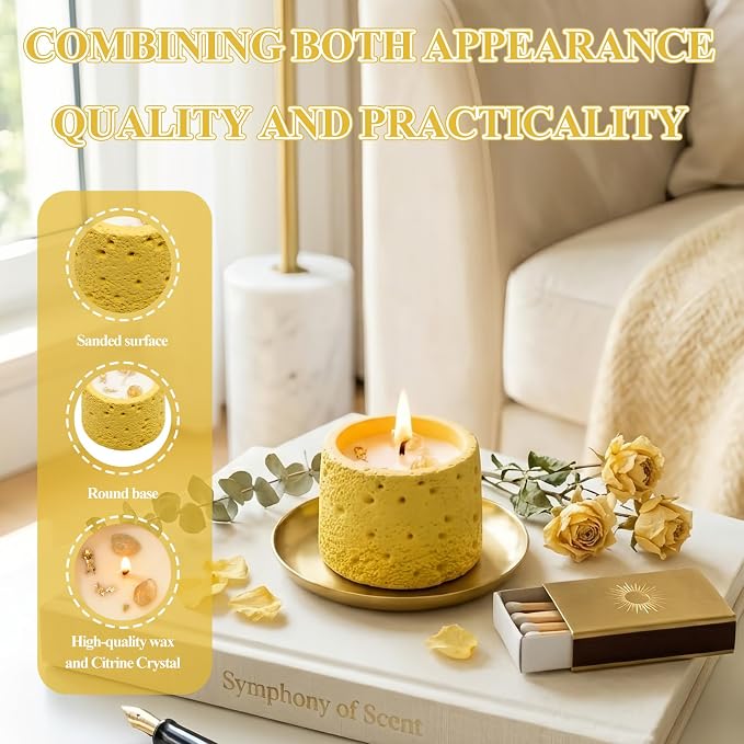 Scented Candle, Soy Candle, Non-Toxic Aroma Candles, Pear and Freesia Scented, Citrine Crystal, Best Smelling Candle, Gift for Women and Men(Net wt.200g)