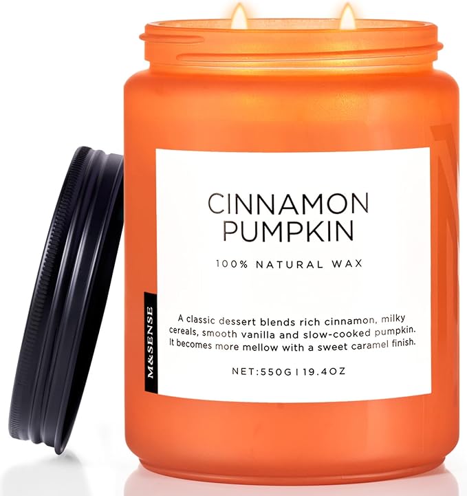 M&SENSE Ceylon Cinnamon Pumpkin Scented Candles, Soy Natural Candles 110 Hours Long Lasting Slow Burning Candle for Easter Holiday Gifts