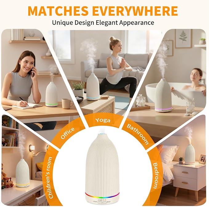 URPOWER 100ML Essential Oil Diffuser Ultrasonic Cool Mist Humidifier with 7 LED Lights, Timer & Auto-Off Quiet Aromatherapy Scent Diffuser for Home Bedroom Office Relaxation