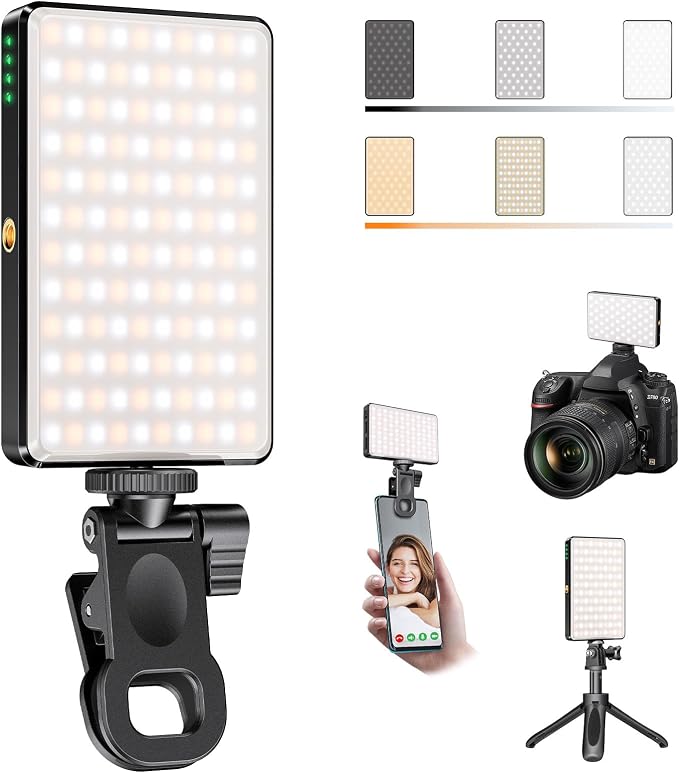 120 LED Video Light, Portable USB Photo Light Dimmable 2500-9000K CRI 95+ 5000mAh Battery with Tripod with Colored Filters and Clip, Photo Lamp for Phone/iPad/Camera