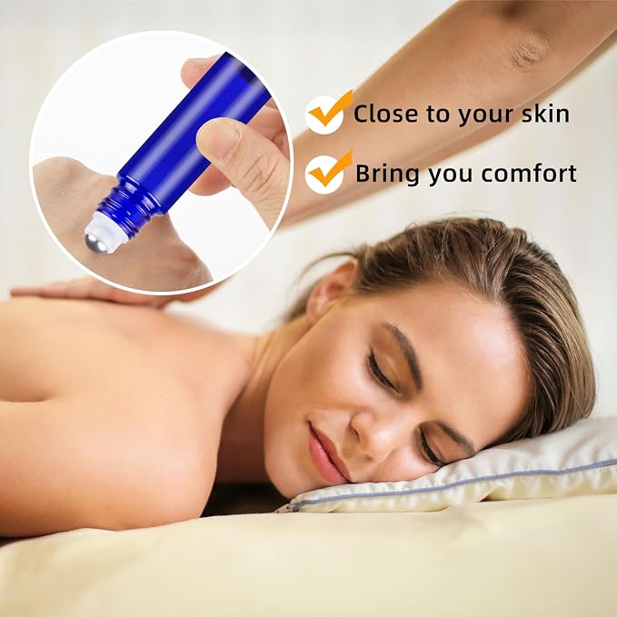 10ML Essential Oil Roller Bottles, 6 Pack Blue Oil Roller Bottles for Essential Oils, Roll on Bottle with Stainless Steel Balls(6 Labels, Opener, Funnel, Dropper Included)