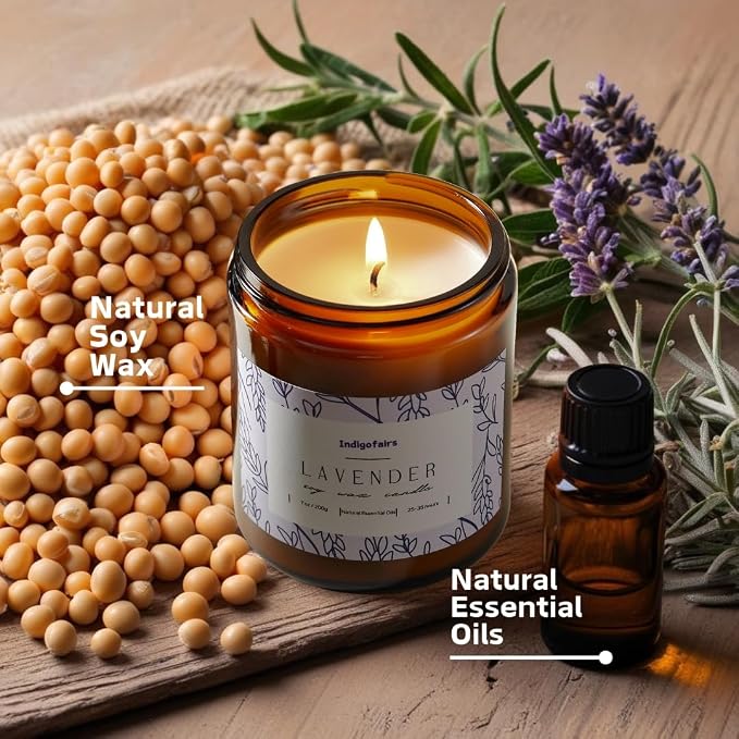 Lavender Scented Candle - 7oz Soy Wax Aromatherapy Candle for Stress Relief & Relaxation – 40 Hours Long Lasting, Natural Essential Oils, Gift for Women & Home Decor