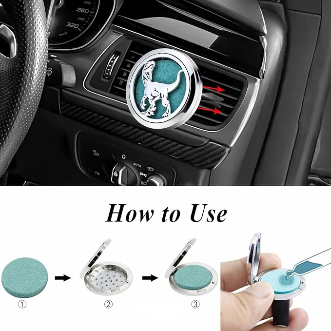 AZNECK Car Essential Oil Diffuser Vent Clip Car Diffuser Vent Clips Dinosaur Air Freshener 10 Felt Pads Car Accessories for Women Gifts