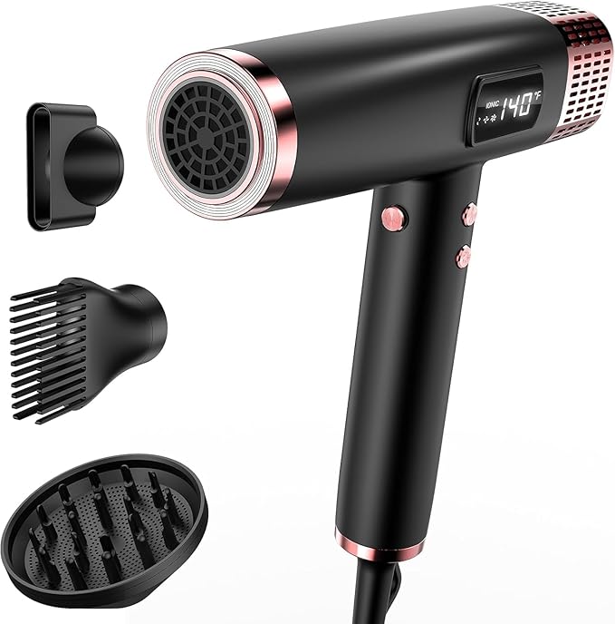 MESCOMB Travel Hair Dryer with Diffuser, 1875W Dual Voltage Ionic - Fast Drying & Frizz Control for Thick/Curly Hair, Lightweight Low Noise for Hotels/Apartments/Home Use, (110-240V),Black