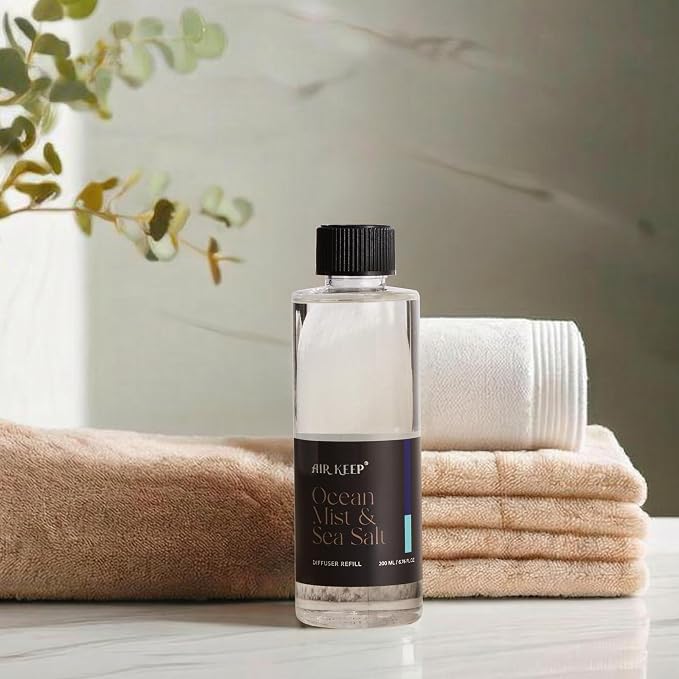 Airkeep Ocean Mist&Sea Salt Reed Diffuser Refill – 6.76 fl oz – Premium Scented Oil for Home Aromatherapy – Long-Lasting Fragrance for Reed Diffusers – Perfect for Bathroom, Bedroom & Home Decor