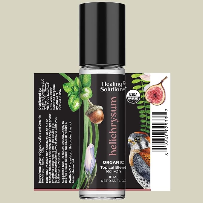 Healing Solutions - (2 Pack) Helichrysum Essential Oil Organic Roll On Set USDA Certified Roller - Perfume, Body Massage, Skin - Helichrysum Organic Essential Oil Roller for Skin & Bruises