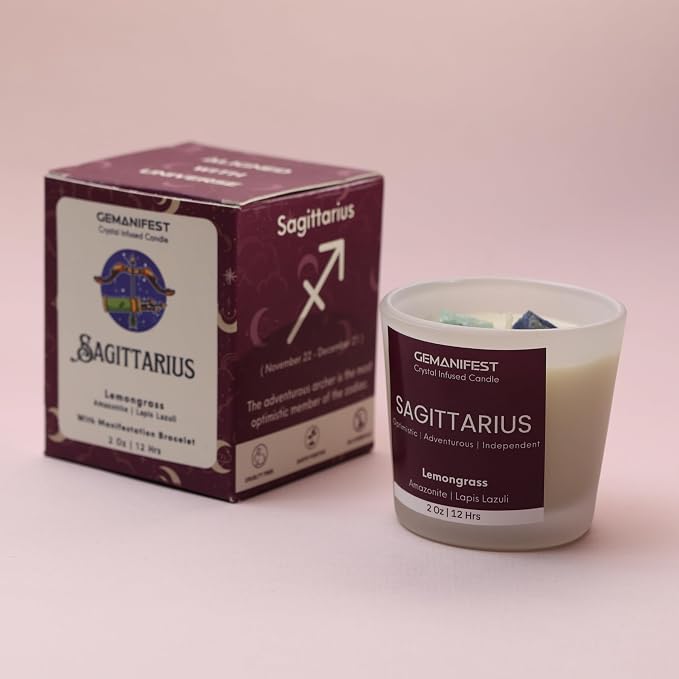 Sagittarius Zodiac Candle Gifts for Women with Sagittarius Bracelet Lemongrass Crystal Candle for Manifestation Birthday Birthstone Spiritual Thoughtful Gifts