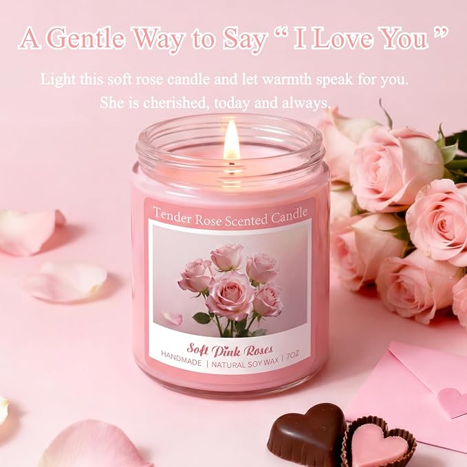 Homsolver Tender Rose Scented Candles, Natural Soy Candle Valentines Mothers Day Gift for Her Mom Wife Girlfriend, Anniversary Birthday Gifts for Women, Novelty Jar Candle with 50+ Hours of Burn