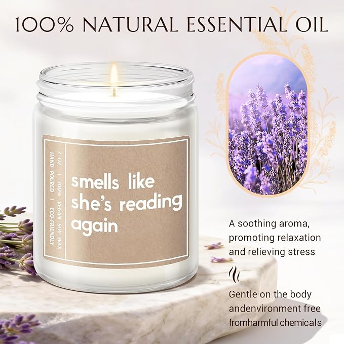 Gifts for Book Lovers, Readers - Best Friend Birthday Present - Book Lovers, Bookish, Funny Gifts for Women - Lavender Scented Candle
