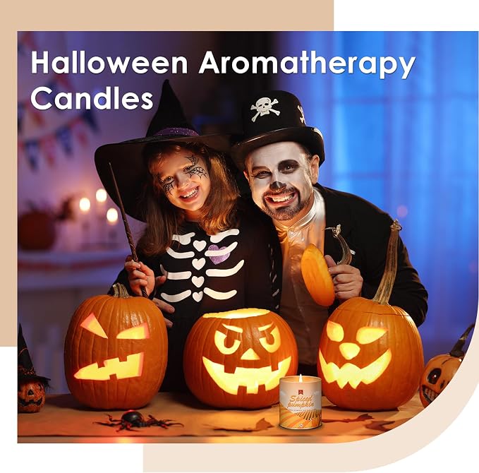 Pumpkin Candle, Fall Scented Candles for Halloween Easter Thanksgiving Day, 9oz Aromatherapy Soy Wax Non Toxic Candle for Home Scented 40 Hours Bruning- Birthday Halloween Gifts for Women Men