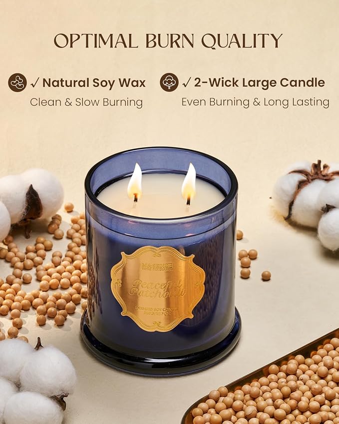 M&SENSE Patchouli Aromatherapy Candle, 2 Wick 75H Relaxation Gift | Organic Soy Candle for Stress Relief Relaxation Meditation, Housewarming Gift