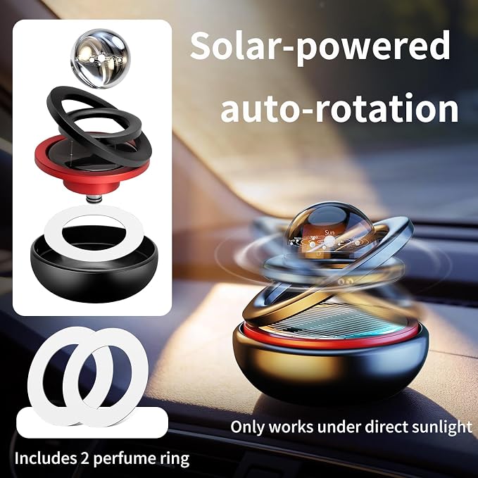 Kwak’s Solar-Powered Rotating Car Aromatherapy Auto-Spinning Ornament with Refillable Scent Pad, Subtle Ocean Fragrance, Ideal Gift for Men Women Dad Husband for Dashboard (red)
