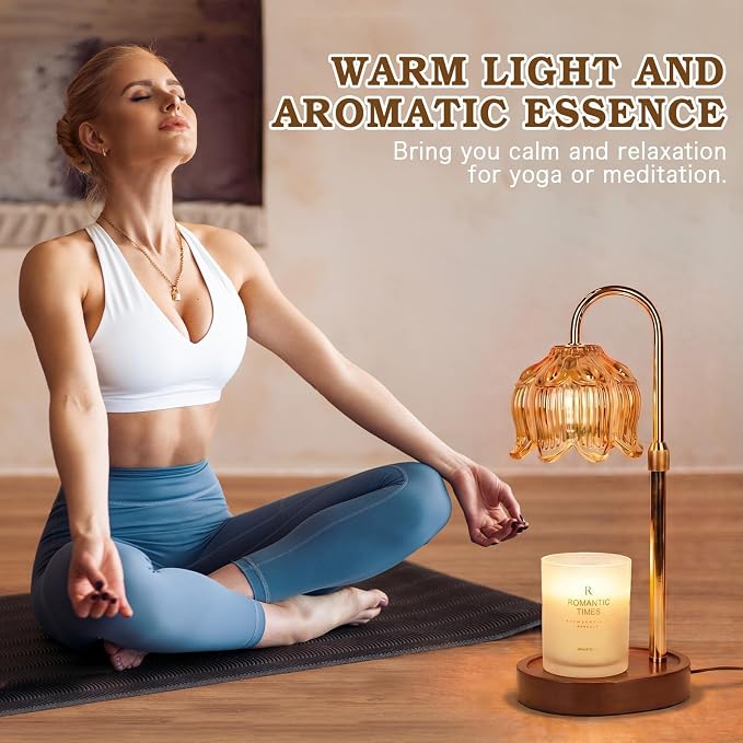 Funistree Flower Candle Warmer Lamp with Timer, Dimmable Candle Lamp Warmer, Christmas Birthday Gifts for Women Mom Her, Housewarming Home Decor, Lotus Wax Warmer for Yankee - Lily Gold 10 Inch