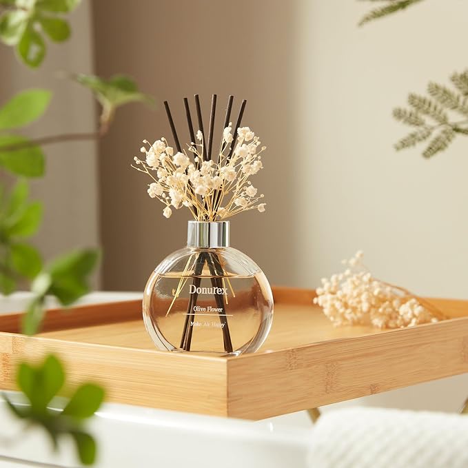 Flower Reed Diffuser Set 5.07oz Olive Flower Scent Diffuser with Sticks Home Fragrance Reed Diffuser for Bathroom Shelf Decor