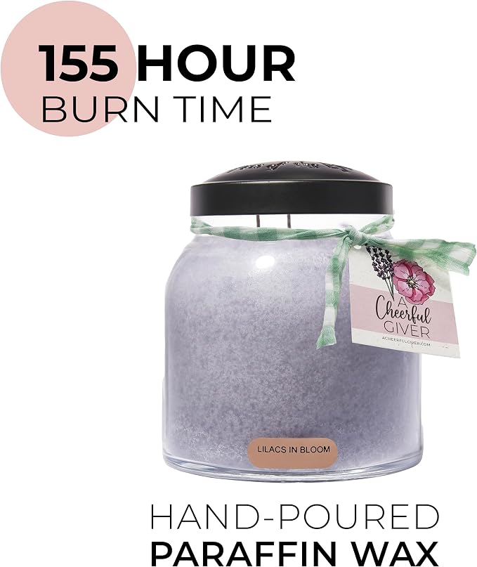 A Cheerful Giver — Lilacs In Bloom - 34oz Papa Scented Candle Jar with Lid - Keepers of the Light - 155 Hours of Burn Time, Gift Candle, Violet