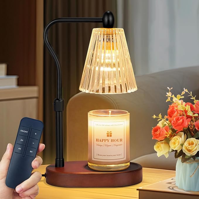 Imenlox Candle Warmer Lamp, Remote Control, with Timer and Dimmer, Adjustable Height, Christmas Birthday Gifts for Women Mom, House Warming Gifts New Home Decor, Wax Warmer for Jar Candles (Brown RC)