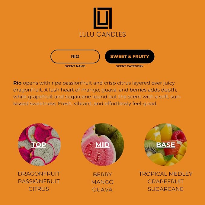 Lulu Candles | Rio | Smells Intensely Tropical with Sugared Citrus | Luxury Scented Soy Jar Candle | Hand Poured in The USA | Highly Scented Long Lasting (9 Oz.)