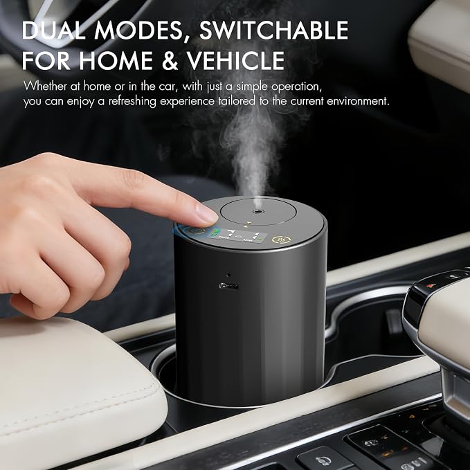 Waterless Diffuser for Essential Oil, Car Diffsuer, 96H Battery Operated Portable Nebulizer Mini Scent Air Machine with Dual Home Vehicle Modes for Bedroom Office Travel 20mL