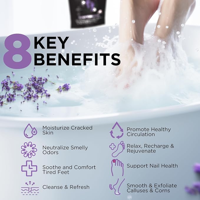Calming Lavender Foot Soak with Epsom Salt, Made in USA, Foot Soak Soothes Tired Feet, Athletes Foot, Stubborn Foot Odor, Softens Calluses & Helps Treat Toenail, 16 oz 1 lb
