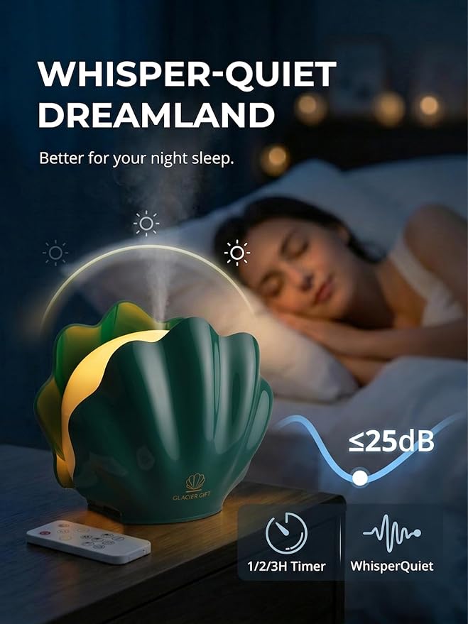 Essential Oil Diffuser 260ML, Shell Aroma Diffuser with Remote Control Humidifier with 7 Colors LED Night Light for Bedroom Home Relaxation (Green)