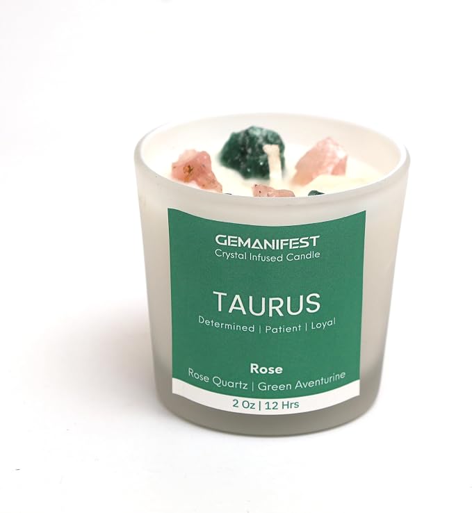 Taurus Zodiac Candle with Bracelet, Rose Scented, Taurus Crystals Birthstone Gifts for Women, Mom, Grandma, Candle Lovers