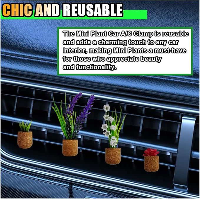 4PCS Plant Air Freshener Vent Clip, 3D Artificial Plant, Cute Mini Car Flower Vase Diffuser, Creative Car Aromatherapy, Interior Decoration Accessories