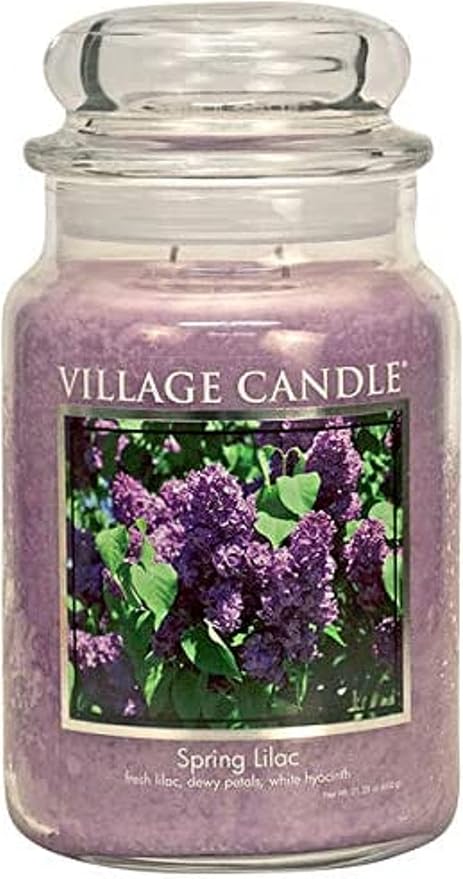 Village Candle Spring Lilac Large Glass Apothecary Jar, Scented Candle, 21.25 oz., Purple