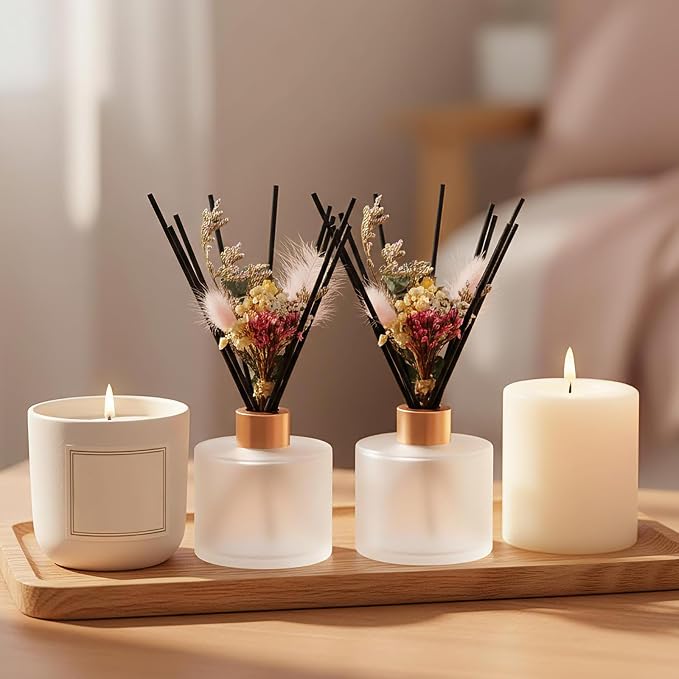 Rtteri 2 Reed Diffuser Sets Flower Oil Diffuser Sticks with Refill Empty 5oz Bottles Scent Glass for Fragrance Home Bathroom Gifts, Oil Not Included(Frosted Color)