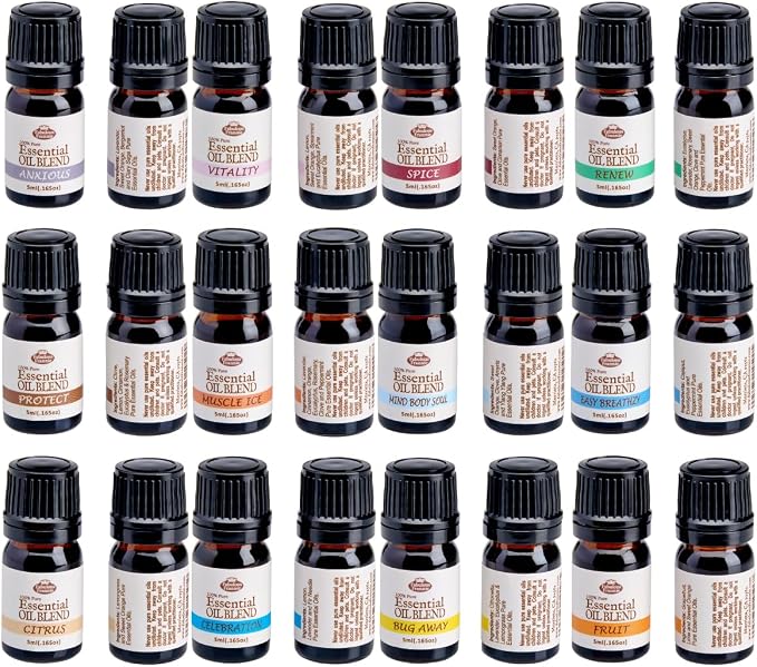 Fabulous Frannie Essential Oil Blend Starter Set 12 Pure Aromatherapy Blends (5ml Each) Bug Away, Muscle Ice, Celebration, Easy Breathzy, Mind Body Soul, Protect, Renew, Vitality, Citrus, Fruit, Spice