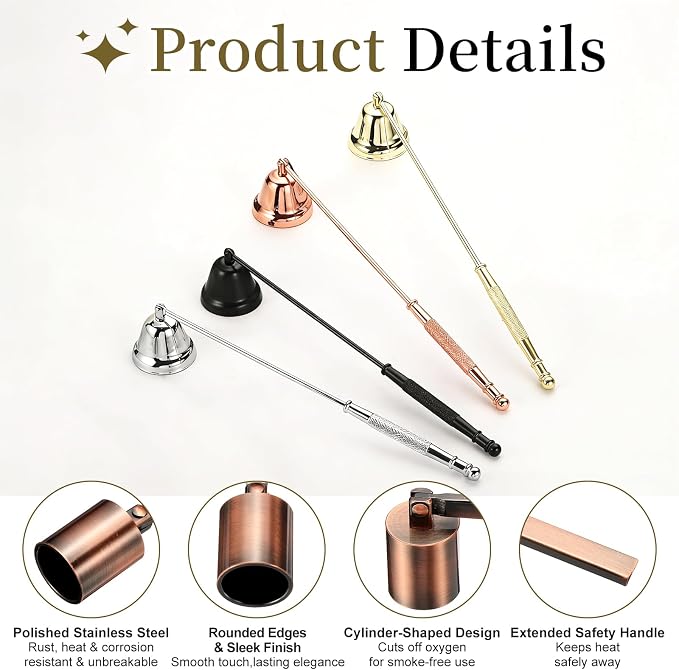 uxcell Candle Snuffer, Candle Extinguish with Long Handle, Wick Flame Snuffer Extinguish Accessory Cylinder-Shaped for Putting Out Flame Home Decor Gifts, Copper