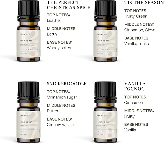 VINEVIDA [Set of 8] Winter Scents for Candle Making, Made in USA Candle Fragrance Oil, Soap Making Essential Oils, Diffuser Oil Scents