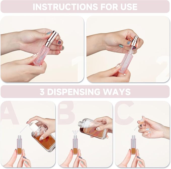 Perfume Travel Refillable Atomizer, 3 Pack 10ml Leak Proof Refillable Perfume Bottle for Air Travel, Purse and Business Trips, Glass Atomizer Sprayer for Cologne with Funnel & Pipette