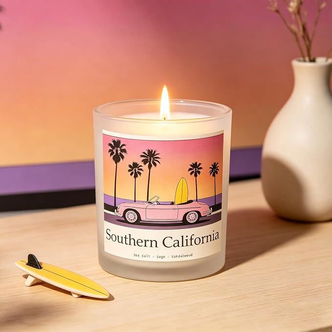 SoCal Sunset Scented Candle, Sea Salt & Sage & Sandalwood, Southern California Gifts, California Gifts, Coastal California Souvenirs, 100% Soy Wax, 7OZ