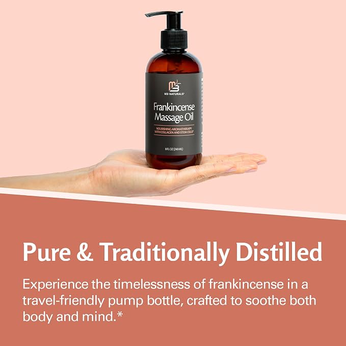 Frankincense Essential Massage Oil for Scars, Stretch Marks & Fine Lines, Firming, Hydrating, Smoothing & Calming Formula with Collagen, Stem Cells, Lavender & Grapefruit, 8 fl oz, by M3
