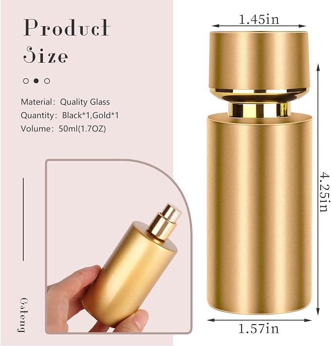 2pcs 50ml Glass Spray Bottle for Perfume,Refillable Travel Perfume Atomizer Bottles,Black&Gold Portable Cologne Atomizer Empty Bottle.(Black&Gold)