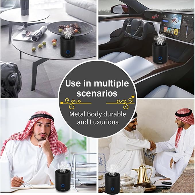 Portable Incense Burner, Mini USB Type-C Charging Car Aromatherapy Diffuser, 7.8 * 7.8 * 9.6cm Charcoal Igniter, Burning Time 120 Seconds Best Arabian Gift (Black)