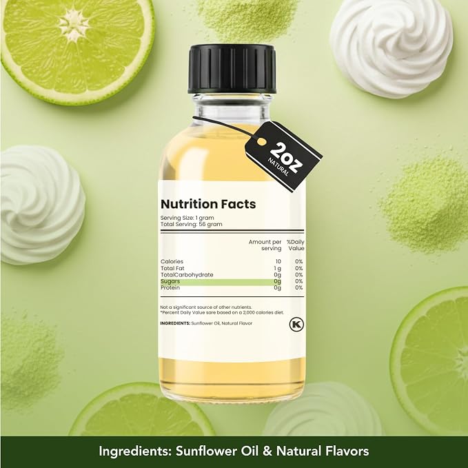 Dolce Flav Natural Lime Extract – 2 Ounce Oil-Soluble Kosher, Sugar-Free, Concentrated Citrus Lime Flavor for Candy, Chocolates & Desserts, Includes Measured Dropper