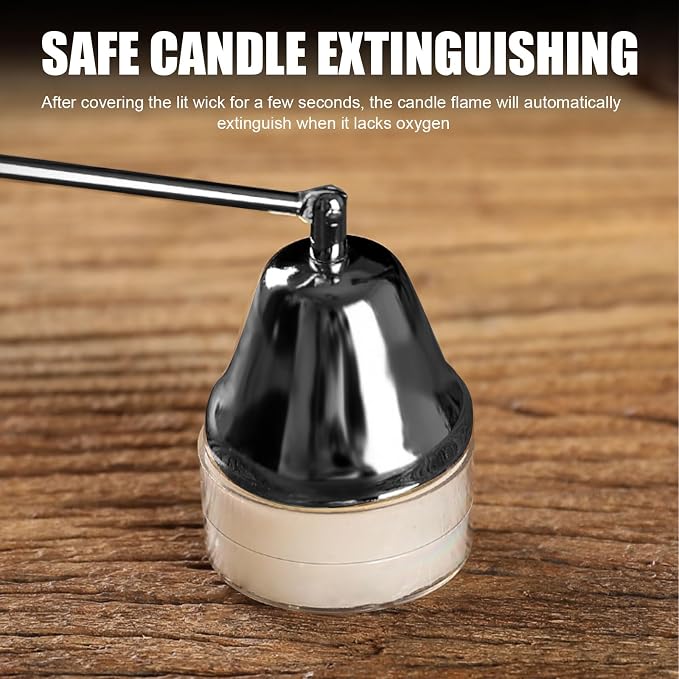Candle Snuffer, Candle Snuffers Wick Snuffer, Candle Accessory, Extinguish Candle Flame Safely with Long Handle Putting Out Fire, Candle Extinguisher Tool (Black)