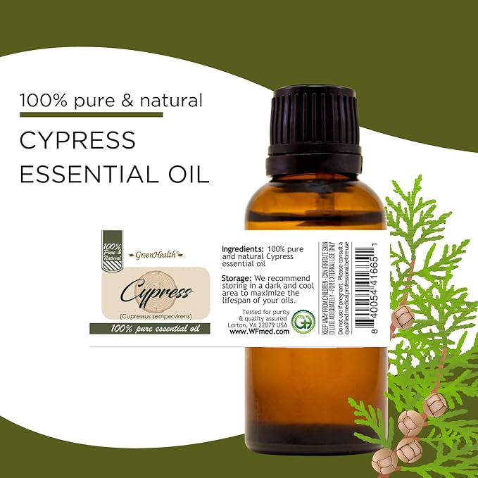 Cypress Essential Oil – 8 fl oz (237 ml) Aluminum Bottle w/Plug Cap – 100% Pure Essential Oil – GreenHealth