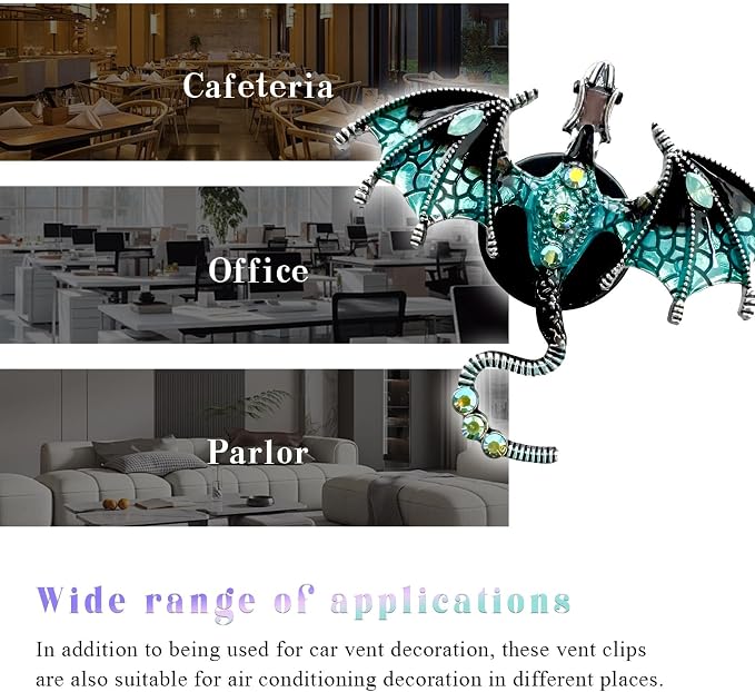 2PCS Bling Wyvern Car Air Freshener Vent Clips, Alloy Enamel Dragon Auto Outlet Clips with Fragrance Tablets, Refillable Cute Flying Dragon Crystal Vent Clip Aroma Diffuser (Blue)