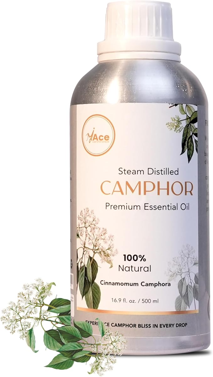 My ACE Camphor Essential Oil 16 Fl Oz - 100% Pure & Natural - Premium Grade for Aromatherapy, Diffuser, Skin, Hair, Massage, Candle & Soap Making, Home - Glass Bottle with Dropper - Long Lasting Scent