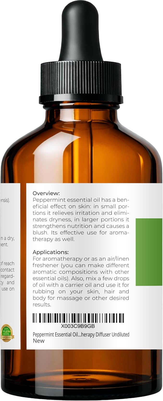 velona Peppermint Essential Oil 4 Fl Oz | Therapeutic Grade | for Aromatherapy Diffuser, Massage, Skincare, Haircare, Soapmaking | Undiluted and Multipurpose