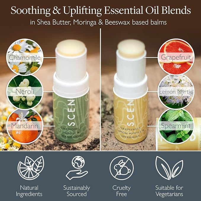Scentered Aromatherapy Balm Sticks for Stress Relief & Positivity - Roll On Essential Oil Blends of Grapefruit, Lemon, Chamomile - Aromatherapy Gifts for Women - De-Stress & Happy