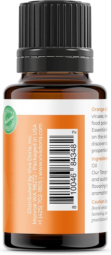 Viva Doria 100% Pure Sweet Orange Essential Oil, Undiluted, Food Grade, USA Orange Oil, 15 mL (0.5 Fl Oz)